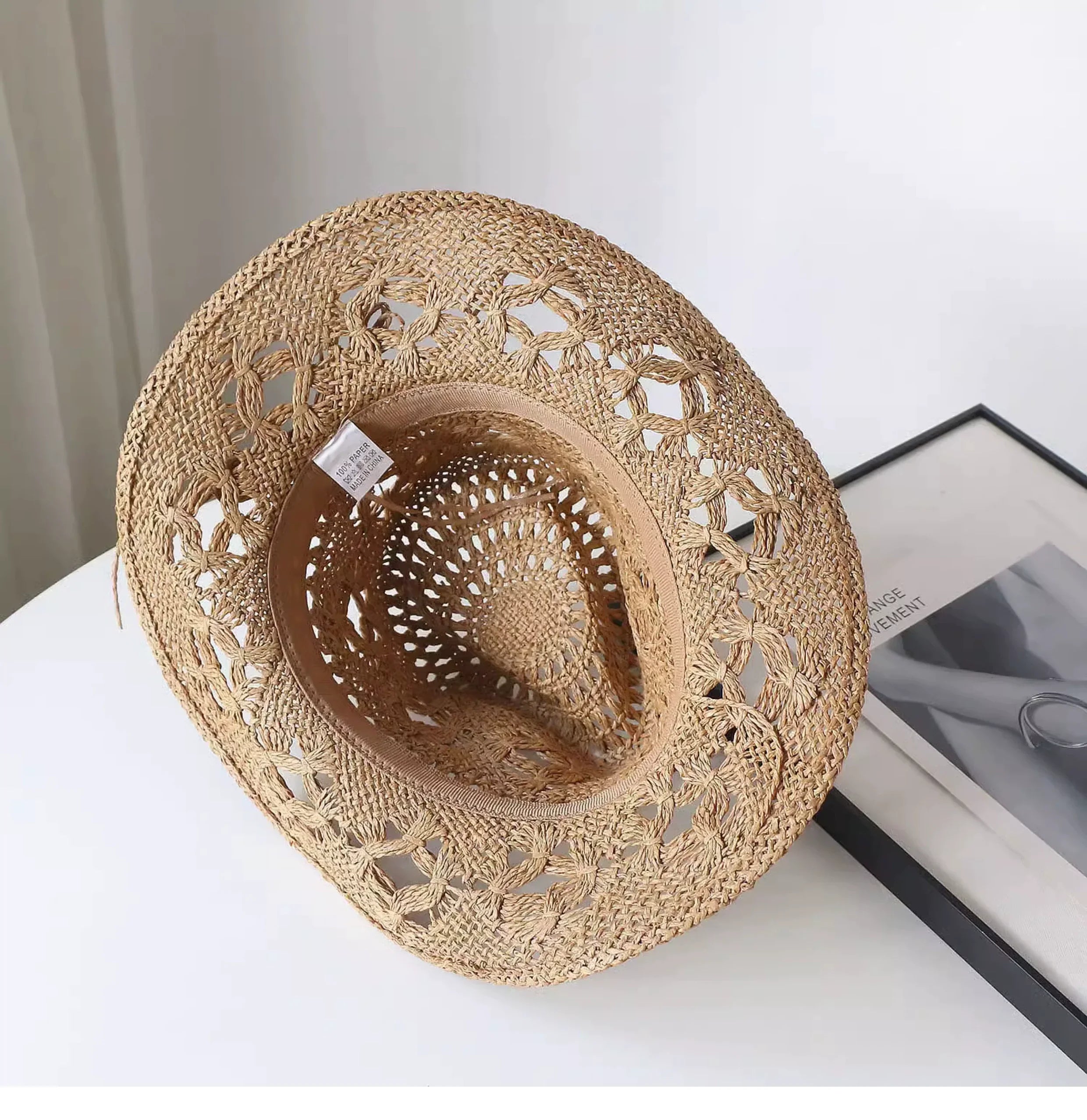 New Arrival Hand-Woven Straw Hat Cut Out Summer Sun Protection for Men and Women Sun Hat Western Cowboy Hat Outdoor All-Matching Hat