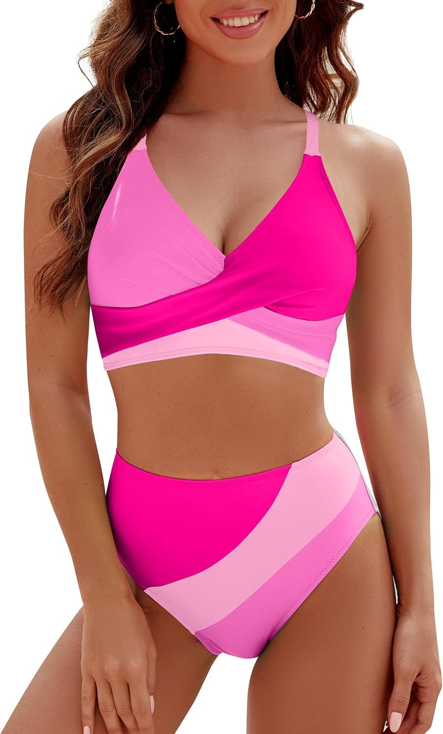 Bikini Contrast Color High Waist Lace up Sexy Split Bikini Swimsuit Swimwear Bella Mia