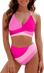 Bikini Contrast Color High Waist Lace up Sexy Split Bikini Swimsuit Swimwear Bella Mia