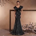 Elegant Ruffle Sleeve Sequin Elegant Cocktail Party Dinner Dress Backless Luxury Fishtail Graduation Evening Bella Mia