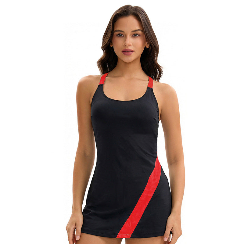 Split Two Piece Sets Swimsuit Skirt Boxer Color Matching Tight Conservative Swimwear Bella Mia