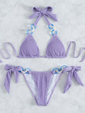 Triangle Bag Side Lace up Ornament Sexy Backless Solid Color Halter Beach Bikini Bella Mia