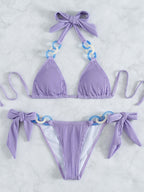 Triangle Bag Side Lace up Ornament Sexy Backless Solid Color Halter Beach Bikini Bella Mia