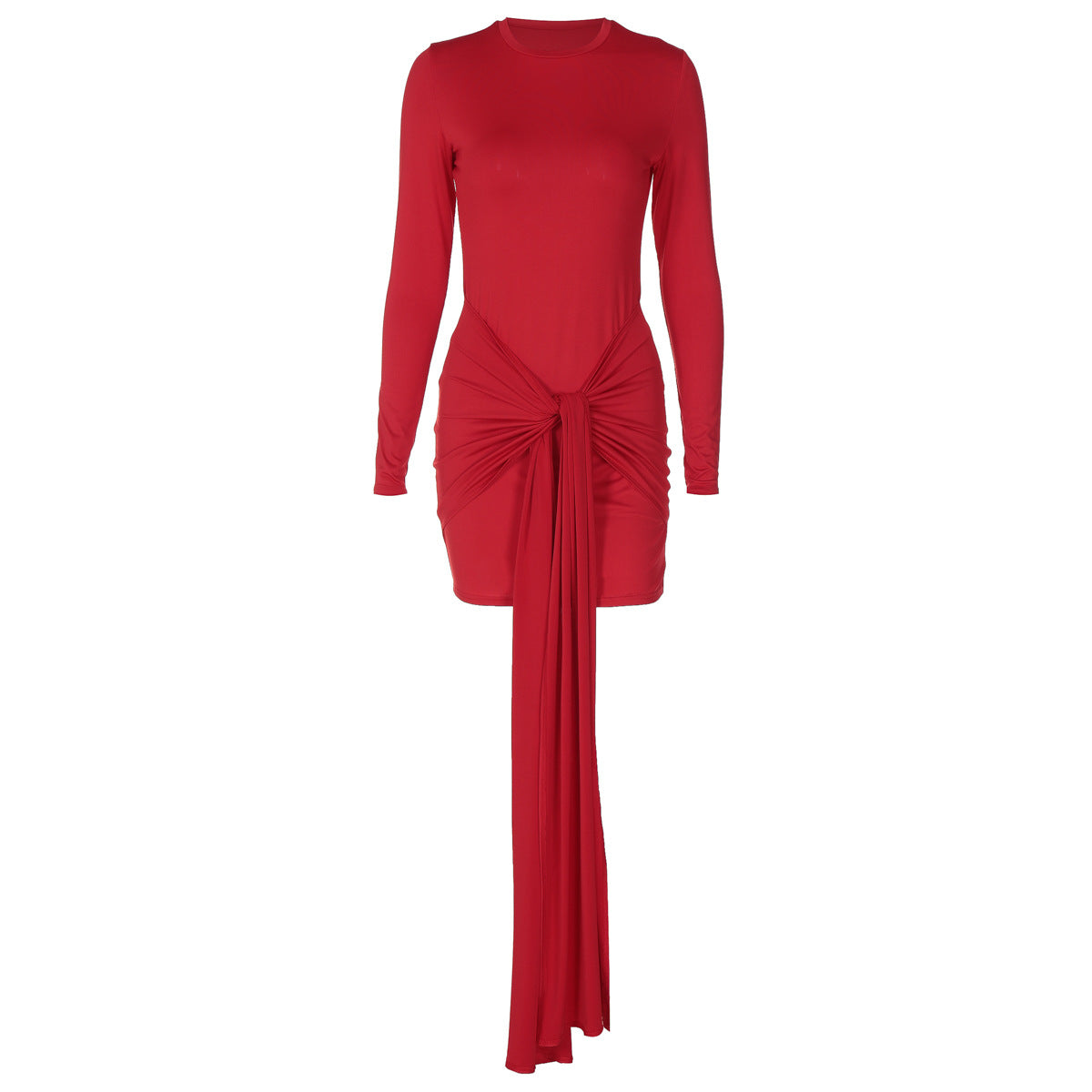 Women Clothing Autumn Long Sleeve round Neck Ribbon Slim Sheath Dress Bella Mia