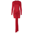 Women Clothing Autumn Long Sleeve round Neck Ribbon Slim Sheath Dress Bella Mia