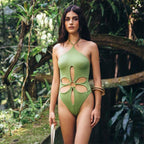 Solid Color Sexy Cutout Halter Backless One Piece Women Bikini Swimsuit Bella Mia