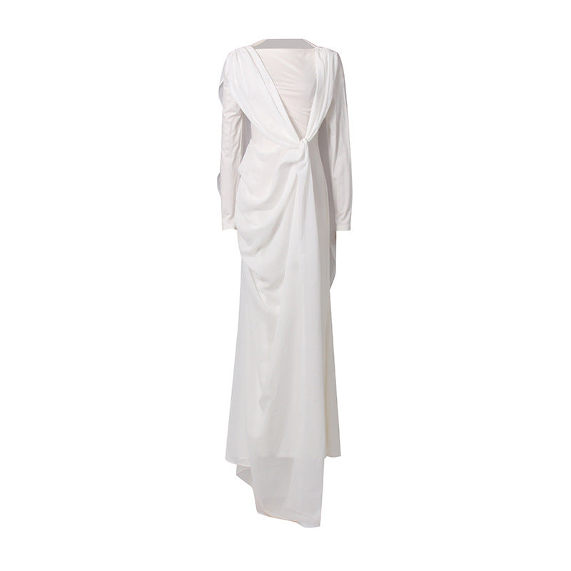 Spring Elegant Retro Twisted Chiffon Patchwork Long Waist Slimming Dress Women Bella Mia