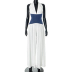 Women Clothing Spring Summer Halter Strap Contrast Color Zipper Tube Top Wide Leg Loose Jumpsuit Bella Mia
