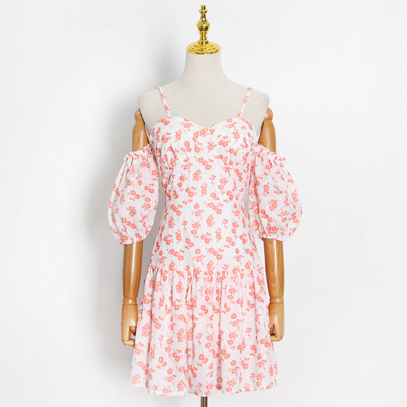Women Clothing Sexy off Shoulder Printed Short Dress Sneaky Design Spaghetti Strap Floral Print A line Dress Bella Mia