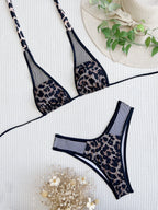 Bikini Double Bikini Stitching Swimsuit Lace Up Swimwear Women Leopard Print Swimsuit Mesh Bikini Bella Mia