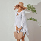 Women Bow Tie Pullover Bikini Swimsuit Blouse Solid Color Loose Sun Proof Clothes Bella Mia