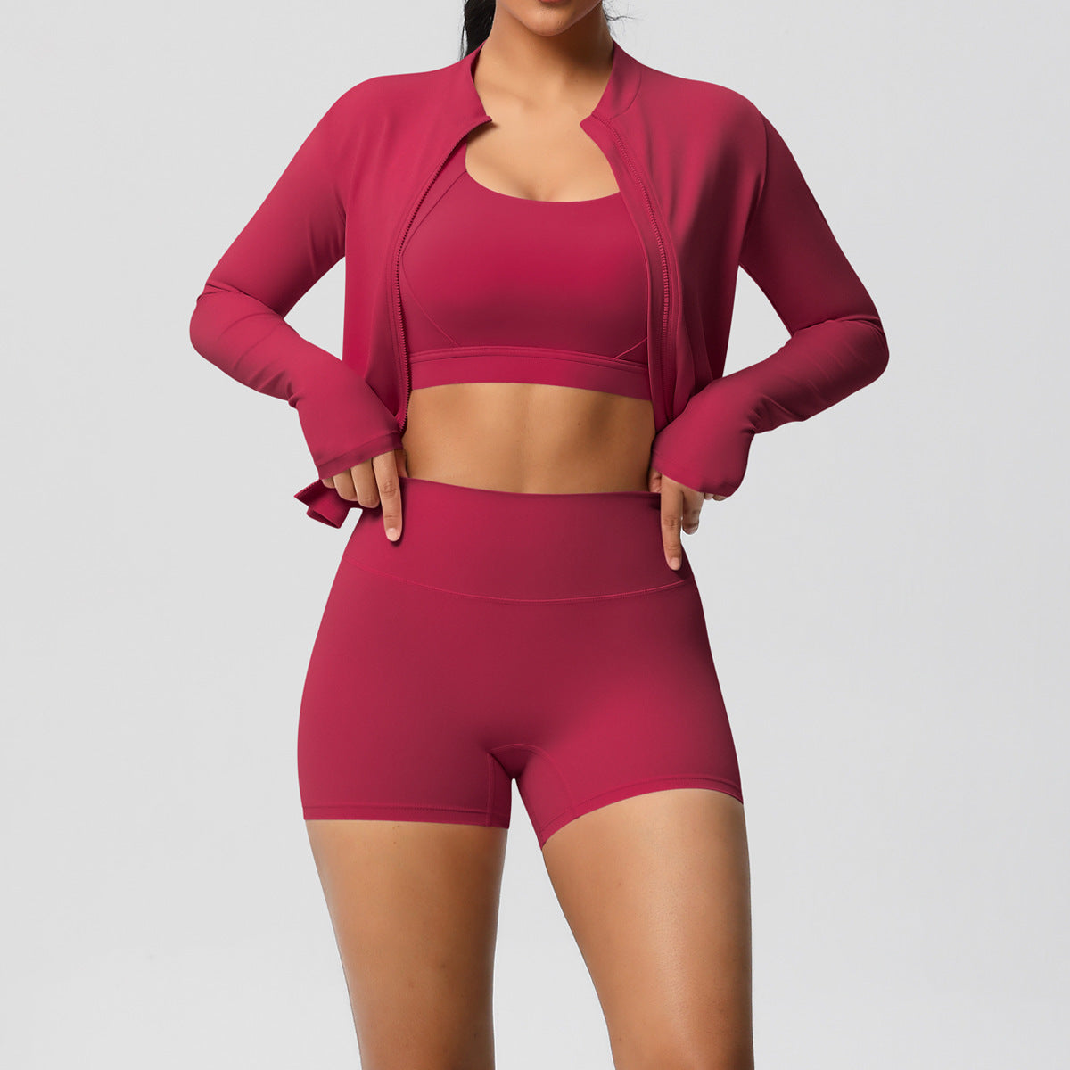 Solid Color Cloud Sense Yoga Bra Sports Coat Pilates Running Shorts Fitness Yoga Wear Three Piece Set for Women Bella Mia
