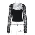 Women Clothing Summer Sexy Lace Cutout Stitching Long Sleeved Top Bella Mia