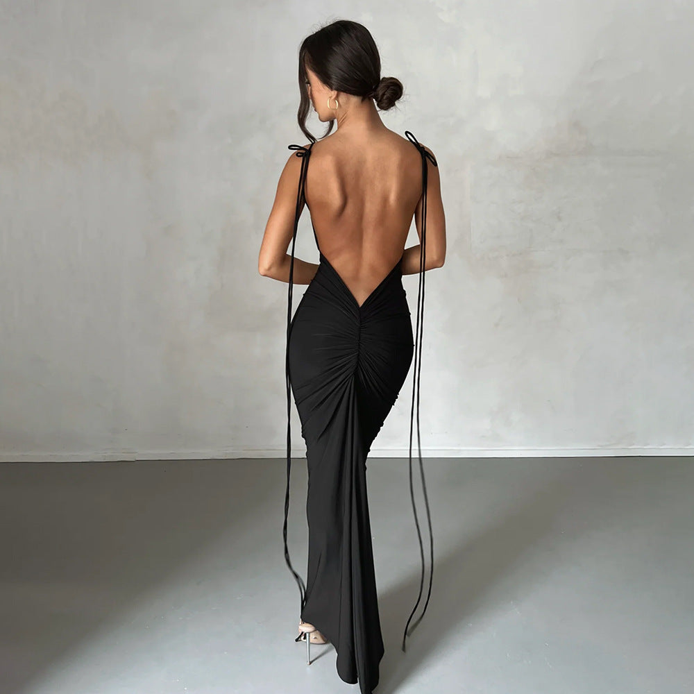 Women Sexy Dress Sexy Backless Pleated Dress Evening Dress Sleeveless Strap Dress for Women Bella Mia