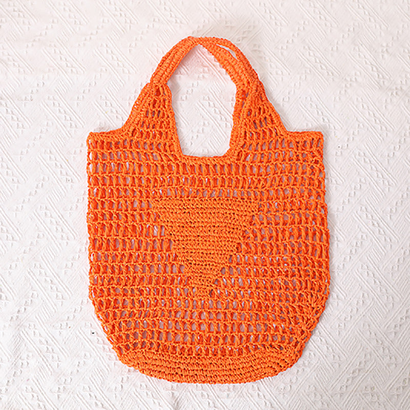 Large Capacity Hollow Out Cutout Straw Bag Fresh Candy Color One Shoulder Tote Woven Bag Portable Women Beach Bag Bella Mia