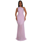 Women Wear Shoulder Sexy See through Solid Color Dress Bella Mia