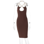 Contrast Color Hollow Out Cutout Slim Fit Dress Women Clothing Spring Halter Backless Lace up Hip Bella Mia