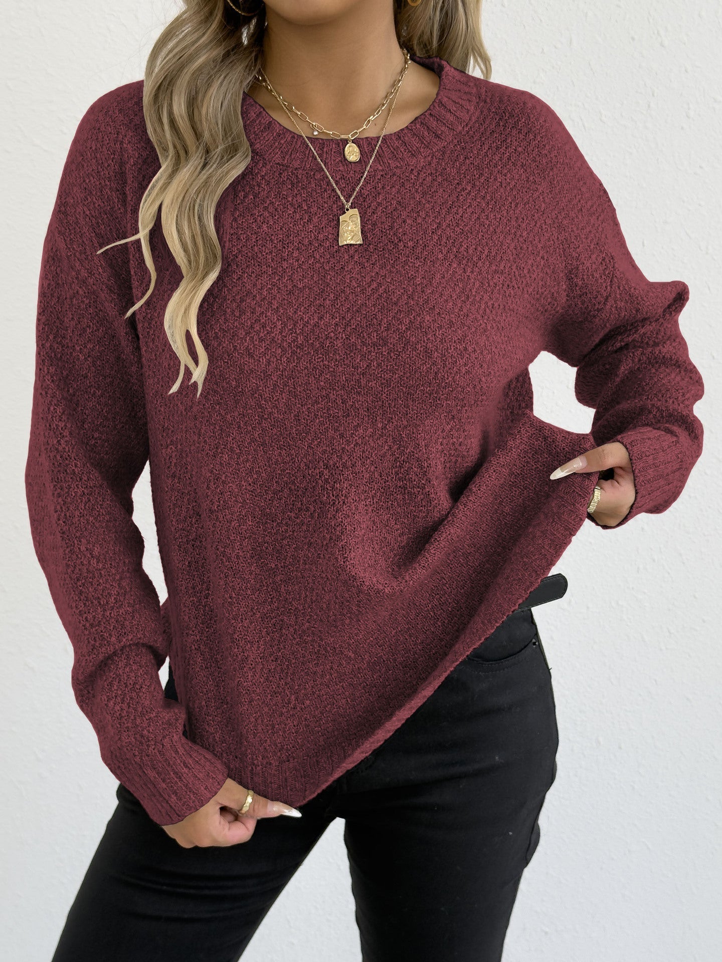 Women Autumn Winter Pullover Top Women Clothing Velvet Woven Sweater Casual Bottoming Shirt round Neck Sweater Bella Mia