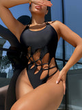 One-Piece Bikini Bikini Solid Color Hollow Out Cutout out Strap One Piece Swimsuit Crisscross Bella Mia