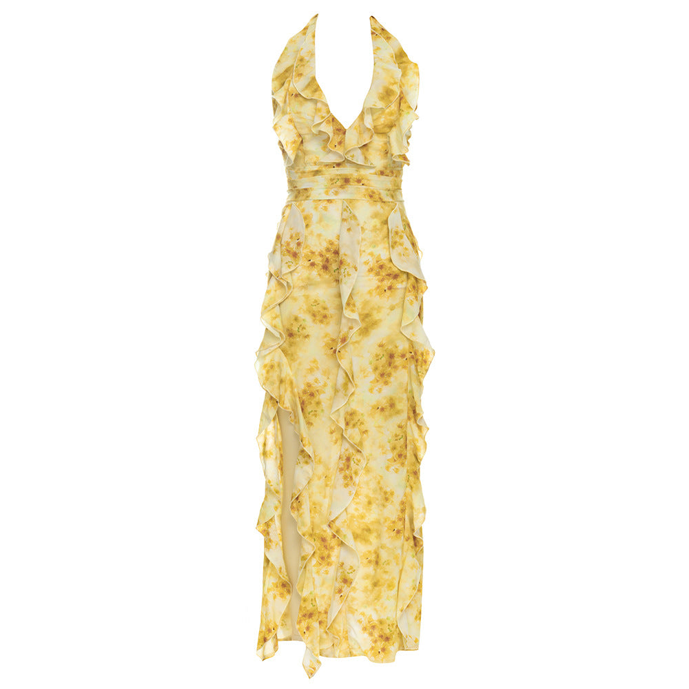 Dress Autumn Simplicity Sexy Retro Halter Ruffled Floral Slim Fitting Dress Bella Mia