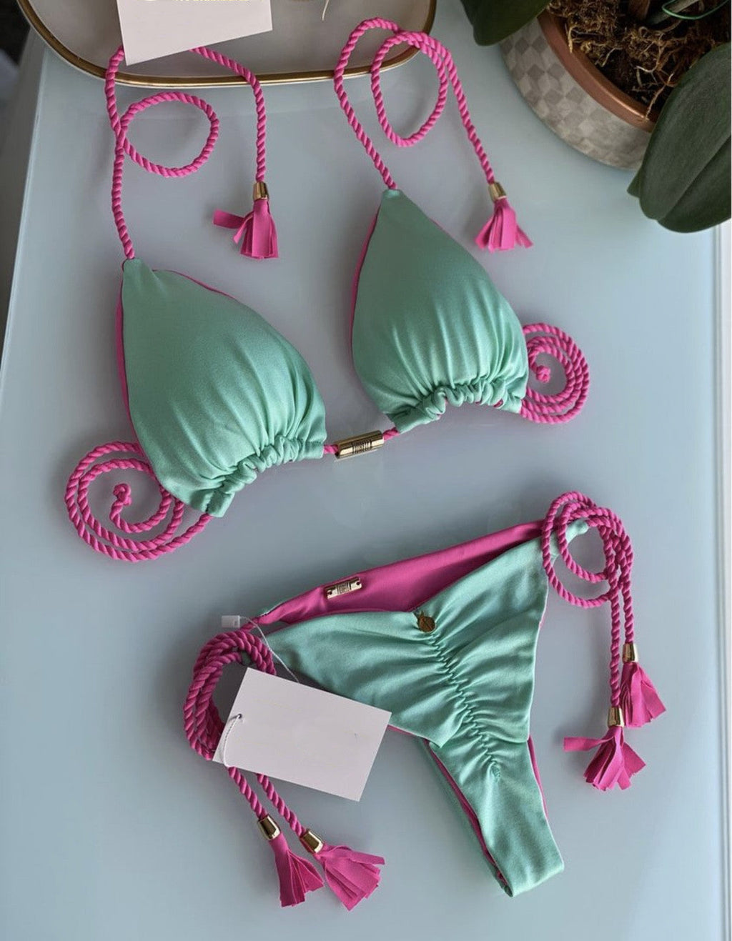 Backless Braid Rope Bikini Triangle Swimsuit Multi-Color Swimwear Bella Mia