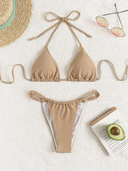 Sexy Solid Color Split Triangle High Waist Bikini Women Halter Triangle Cup Swimsuit Bella Mia