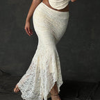 Women Clothing Autumn Sexy Pleated Strap Top French Lace Skirt Set Bella Mia