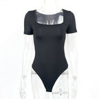 Bodysuit Summer Women Clothing Sexy Tight Square Collar Short Sleeve Bodysuit Bella Mia