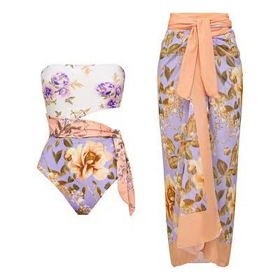 Printed One Piece Swimsuit Tube Top Sexy Beach Spring Skirt Two Piece Set Bella Mia