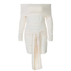 Word Collar Cold Shoulder Sleeveless Short Winter Women Clothing Solid Color Tied Sexy Slim Fit Dress Bella Mia
