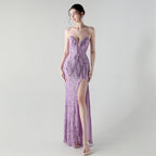 Boning Corset Waist Tight Heavy Industry Beads Heart Shaped Collar Sequined Evening Dress Luxury Cocktail Evening Dress Bella Mia