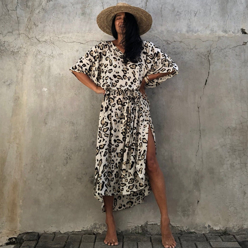 Printed Long Skirt Beach Cover up Vacation Maxi Dress Bikini Swimsuit Blouse Sun Protection Shirt Bella Mia