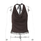 Lace Stitching Swing Collar Halterneck Vest Women Winter Sexy Inner Wear Outer Wear Slim Fit Tied Top Women Bella Mia