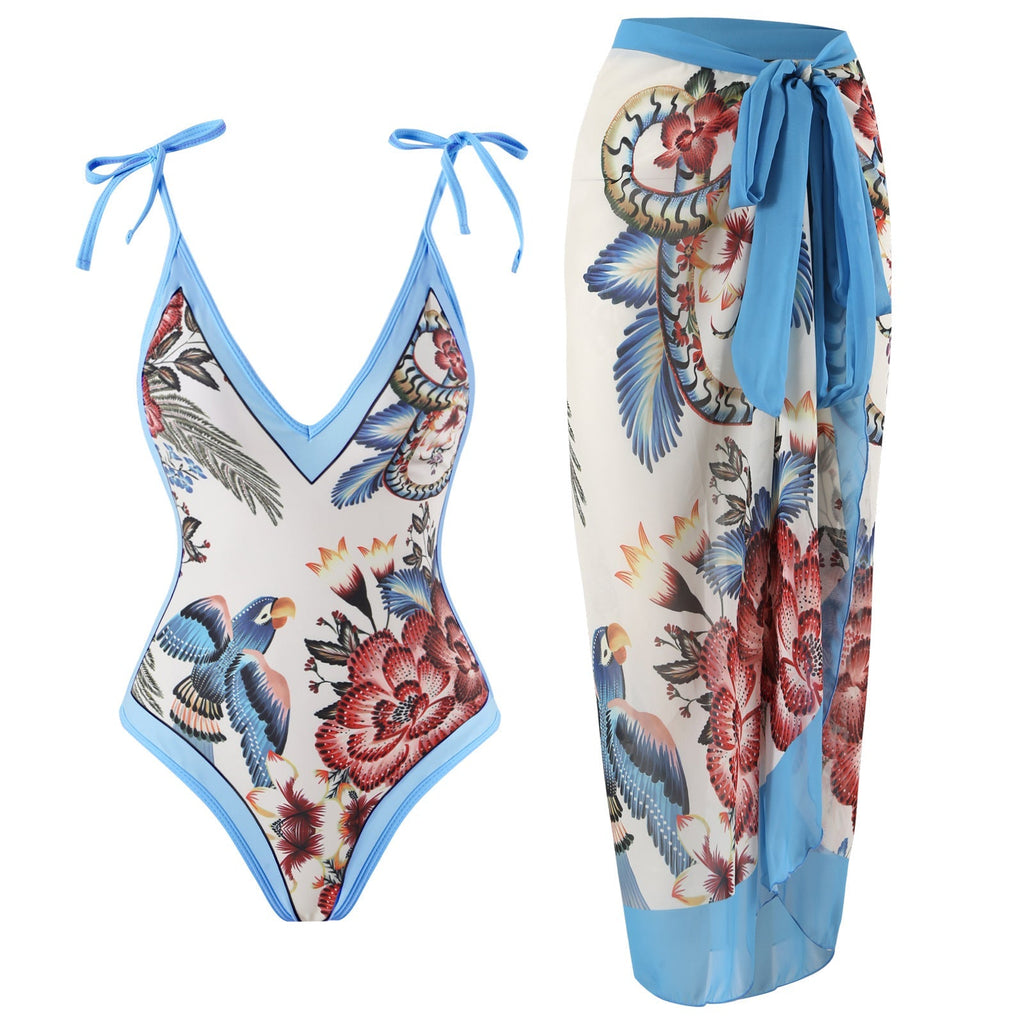Women One Piece Swimsuit Women Skinny Slimming Retro Tied Swimsuit Suit Chiffon Dress Bella Mia
