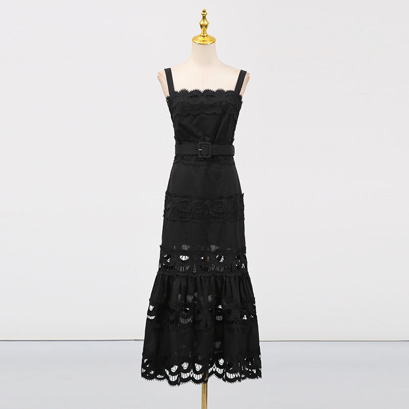 Vacation Maxi Dress Hollowed out Embroidered Strap Fishtail Design Dress Women