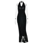 Arrival Sexy Halter Dress Summer Deep V Plunge Ruffled Slit Pleated Dress Bella Mia