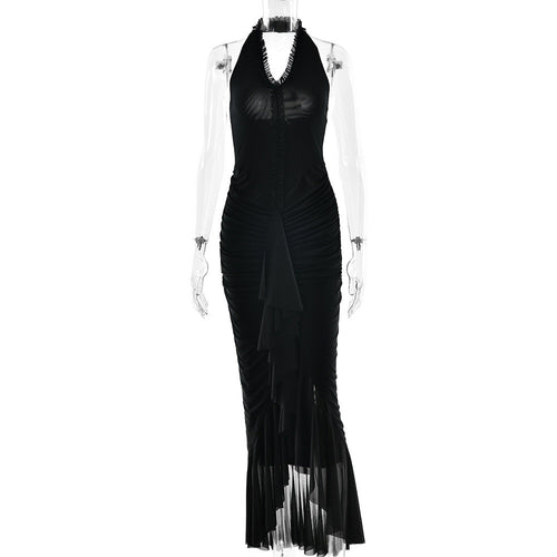 Arrival Sexy Halter Dress Summer Deep V Plunge Ruffled Slit Pleated Dress Bella Mia