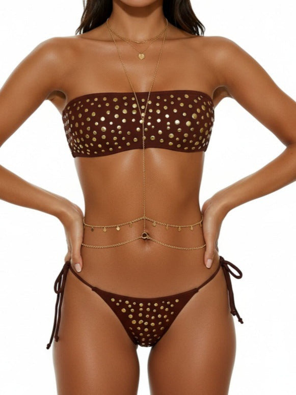 Metal Dot Tube Top Sexy Split Banded Bikini Swimsuit Bella Mia