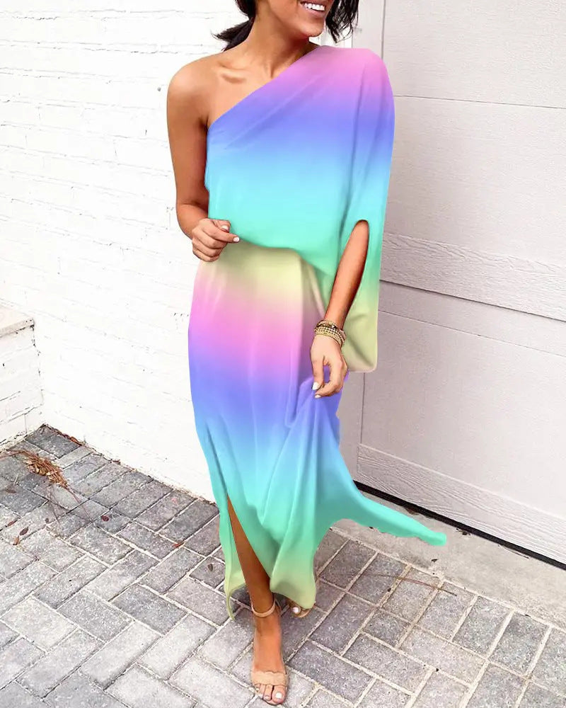 Women Clothing Dress Sexy Oblique Shoulder Elegant Single Side Sleeve Dress for Women Bella Mia
