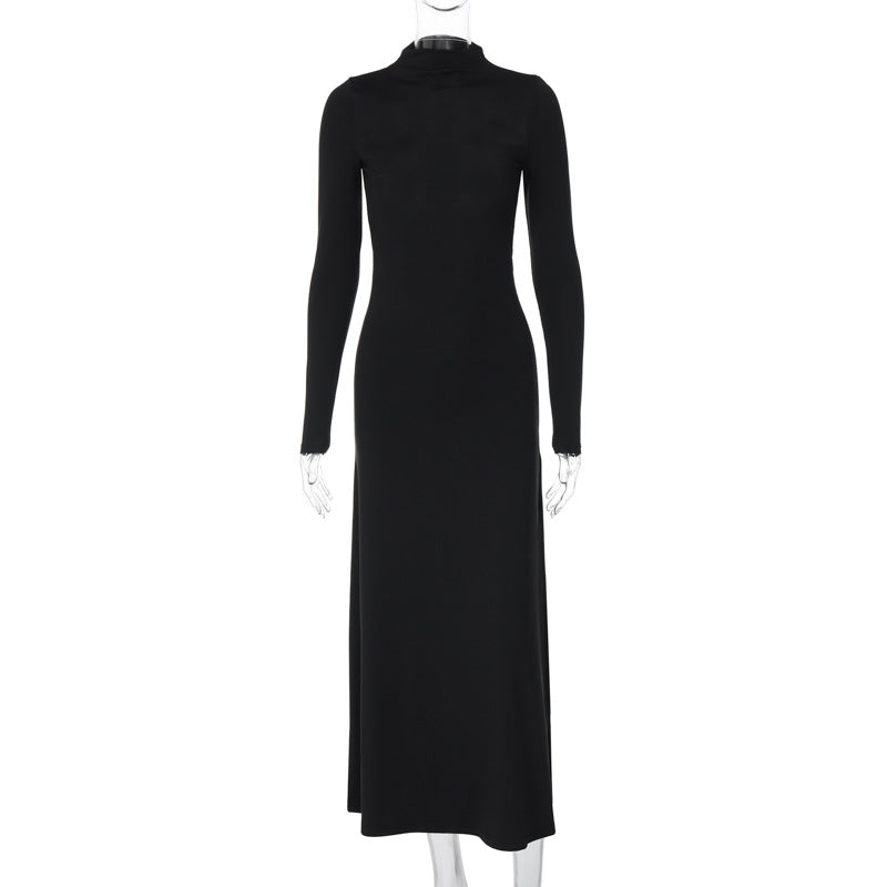 Spring Women Long Sleeve High Neck Sexy Backless Slit Maxi Dress Dress Bella Mia