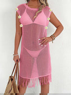 Beach Dress Vacation Beach Cover Up Women Clothing Sexy Cutout See through Tassel Stitching Dress Bella Mia