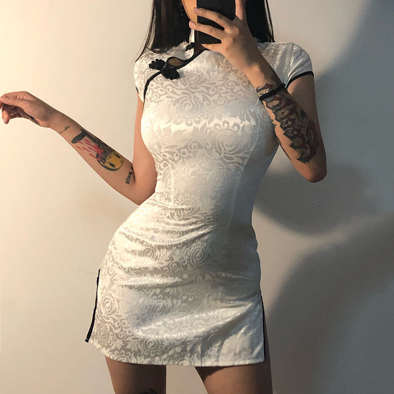 Summer Sexy High Waist Slimming Tight Improved Frog Buckle Dress Split Retro Cheongsam Bella Mia
