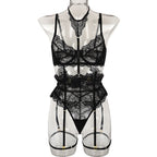 Sexy Three Piece Summer Lace Eyelash Lace Stitching with Halter Foot Ring Bella Mia