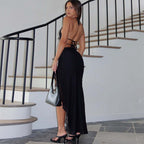 Women Clothing Winter Ruffled Sexy V neck Lace up Backless Dress Bella Mia