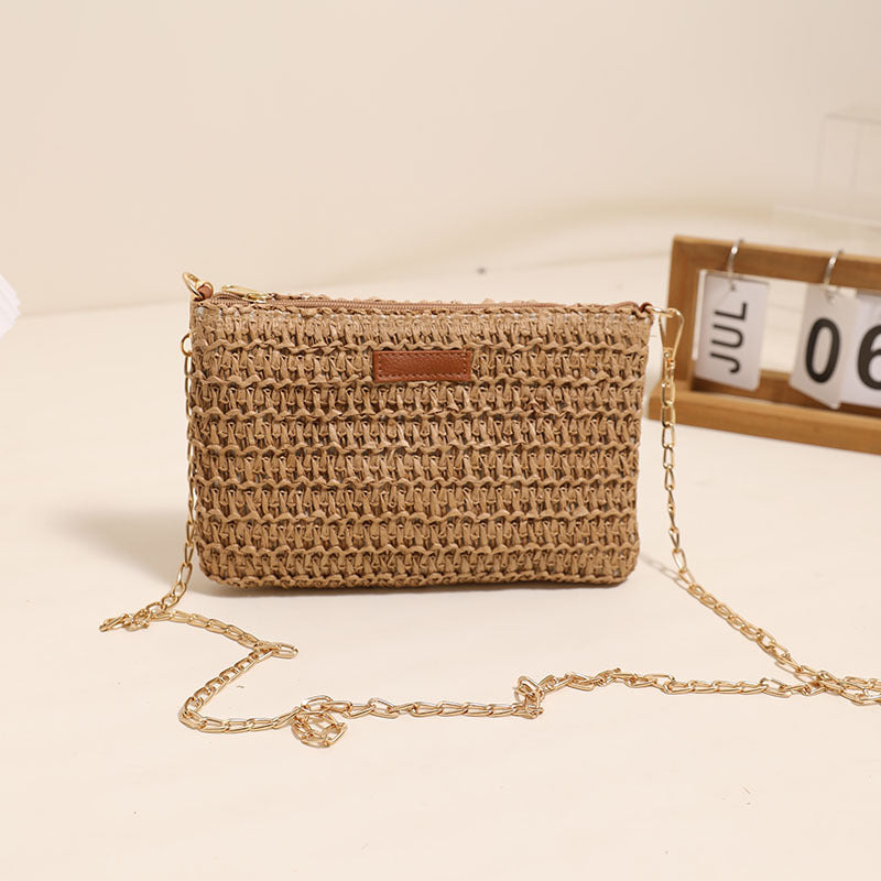 Small Fresh Crossbody Straw Bag Solid Color Square Clutch Vacation Beach Bag Woven Bag Bella Mia