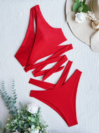 Bikini One Shoulder Swimsuit Sexy Swimming Suit Women Criss Cross Swimwear Solid Color Bikini Bella Mia