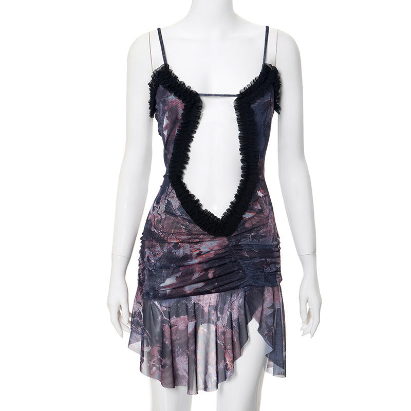 Women Clothing Hollow Out Cutout Camisole Pleated Lace Double Layer Dress Bella Mia