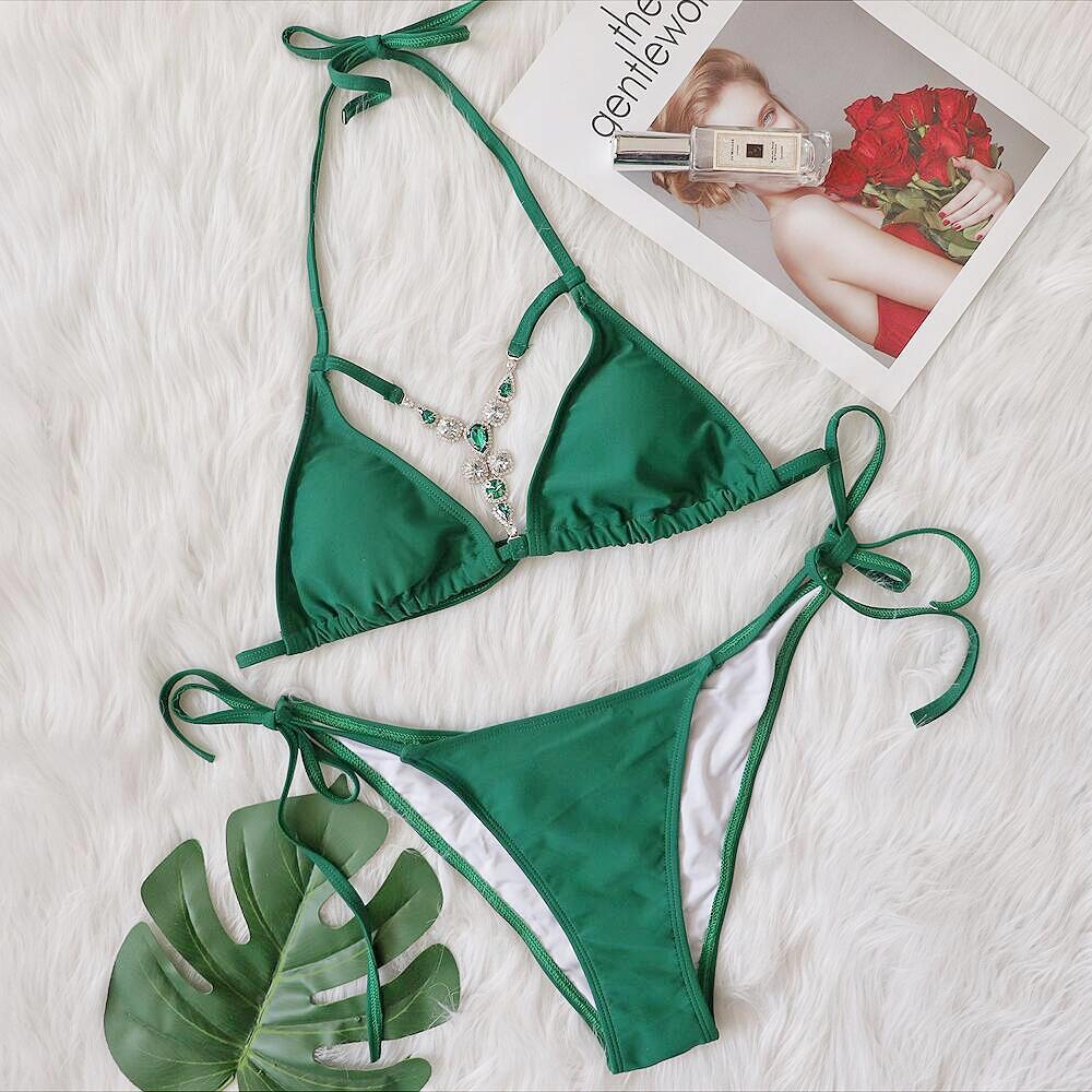 New Swimsuit Sexy Hollow Out Cutout Vintage Crystal Diamond Bikini Strap Women Swimsuit Bella Mia