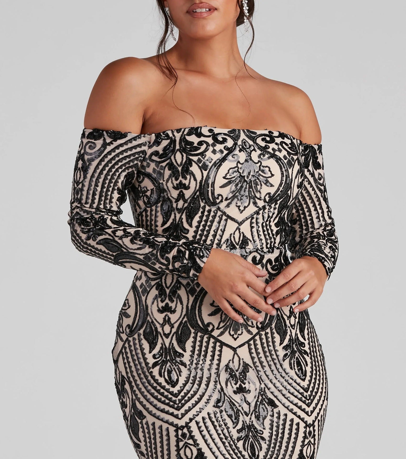 Women Elegant Sequ Sexy off Neck Dress Cocktail Evening Maxi Dress Bella Mia