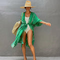 Rayon Printed Beach Cover-up Sexy Cardigan Belt Sun Protection Shirt Beach Cover Up Bella Mia